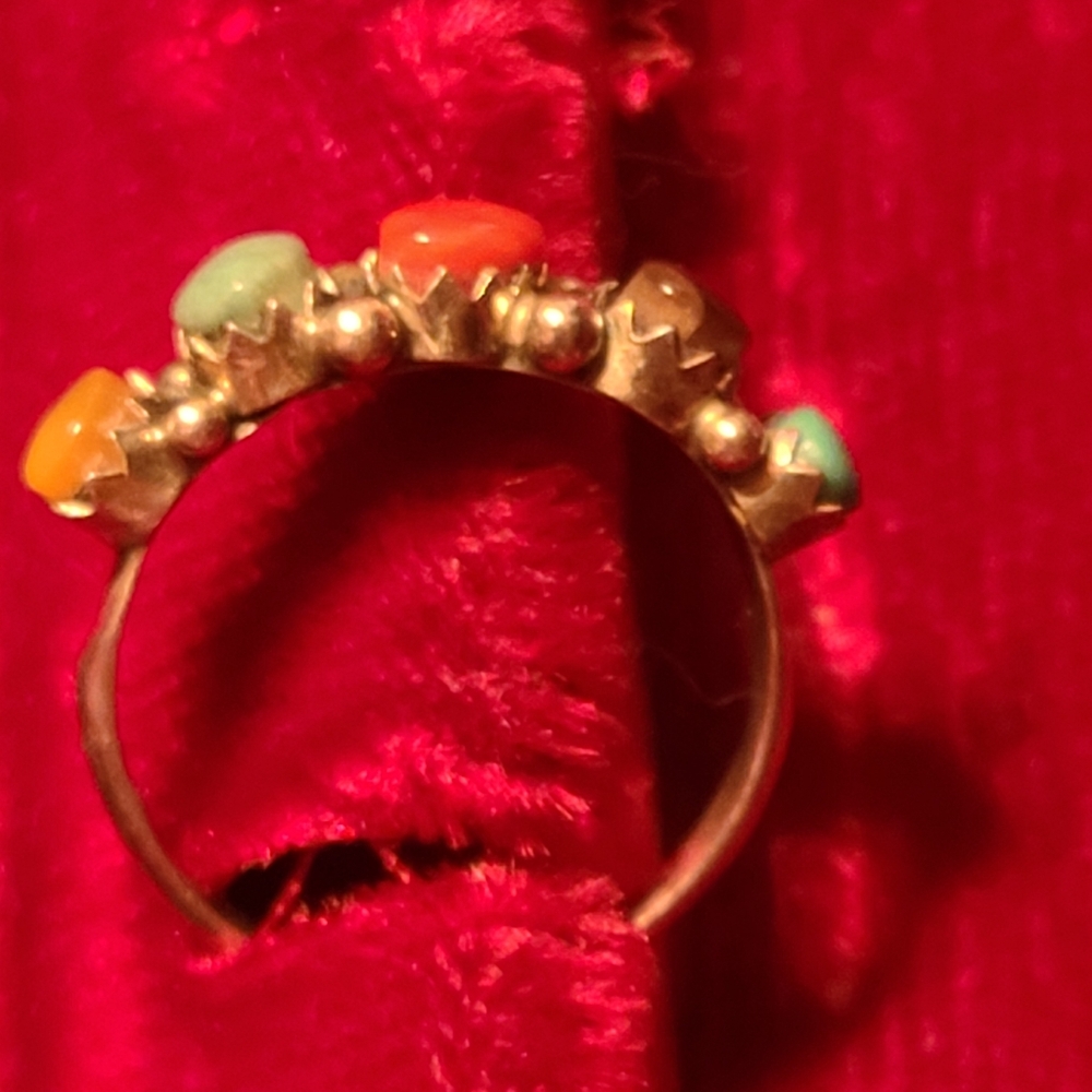 925 Vintage Multi Gemstone Ring 6.5 Band Southwestern Turquoise Sterling Silver - Picture 11 of 12